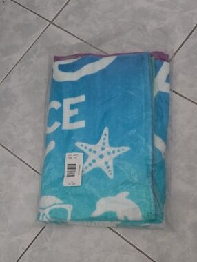 Justice Girls Blue and White Ocean Print Beach Towel